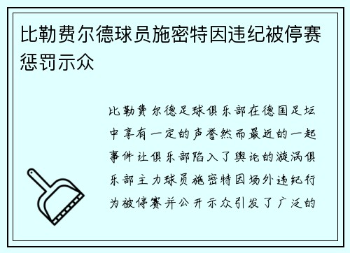 比勒费尔德球员施密特因违纪被停赛惩罚示众